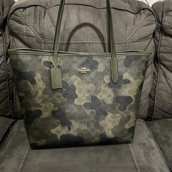Coach Green and Black Camouflage Tote - Picture 1 of 1